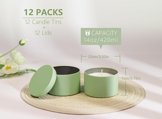 Candle Tins with Lids, 3 Wicks Candle Jars 14oz/420ml Candle Containers 12 Pack - Image 2