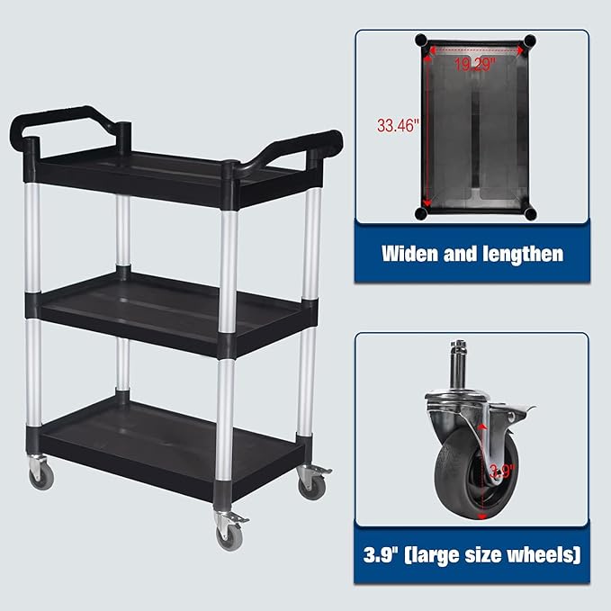 Service Cart with Wheels Lockable Large Size, Plastic Restaurant Cart Heavy Duty - Image 5