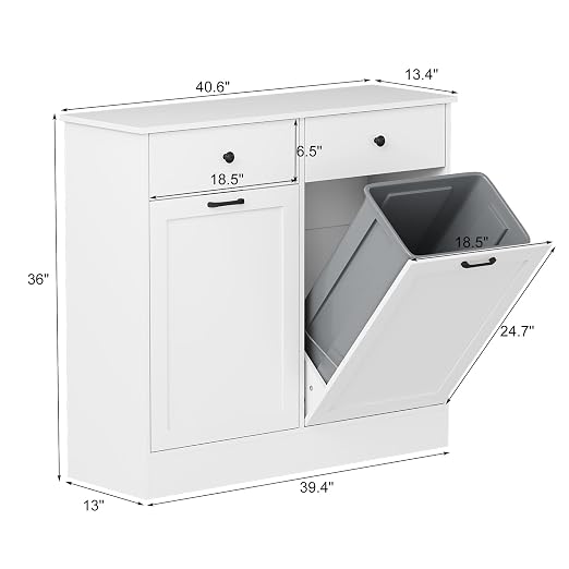 Double Tilt Out Trash Can Cabinet, 2 x 10 Gallon Wooden Trash Bin Cabinet - Image 2