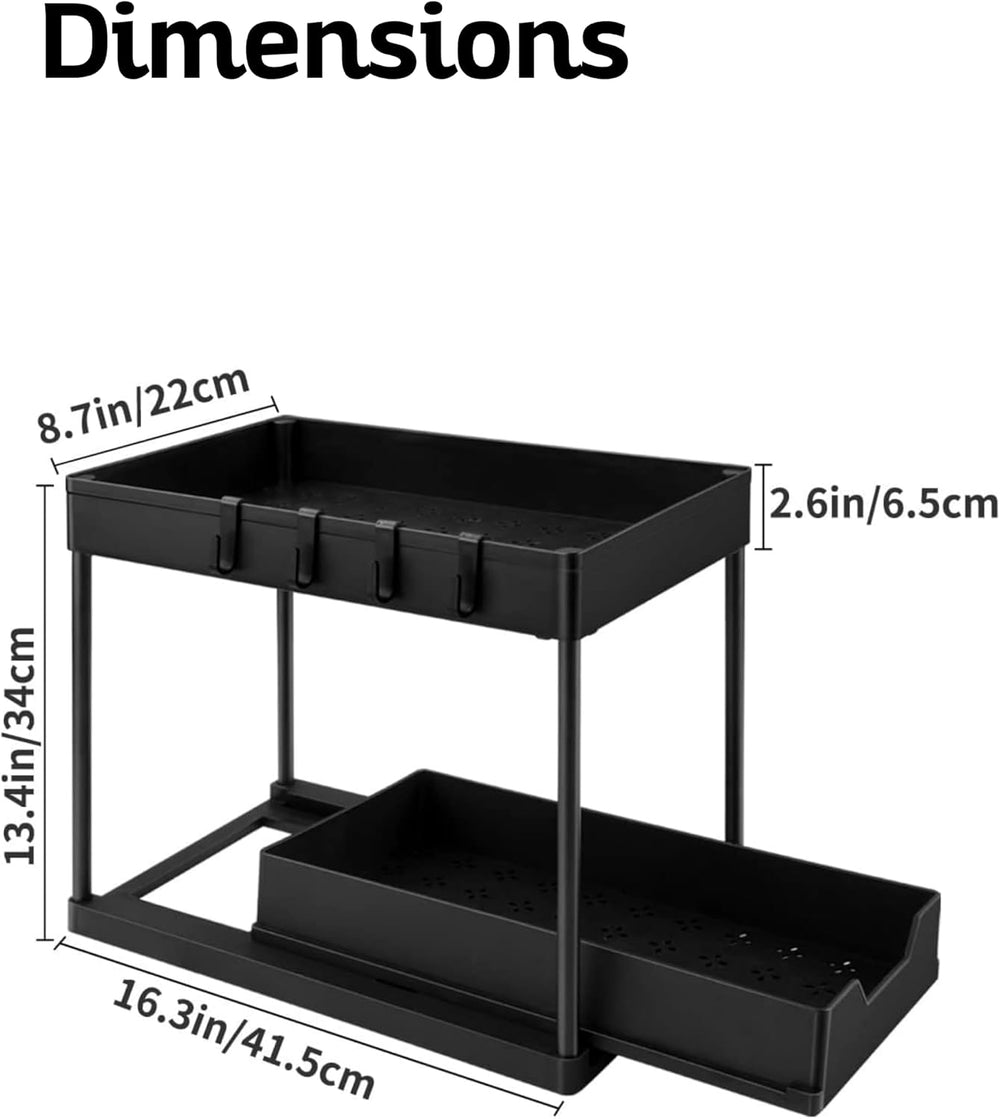 2 Tier Under Sink Organizer with Sliding Drawer, Pull Out Cabinet Storage Rac...