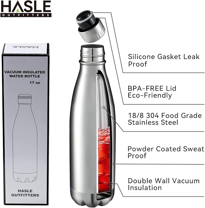 HASLE OUTFITTERS 17oz Stainless Steel Water Bottles, Vacuum Insulated Water - Image 2