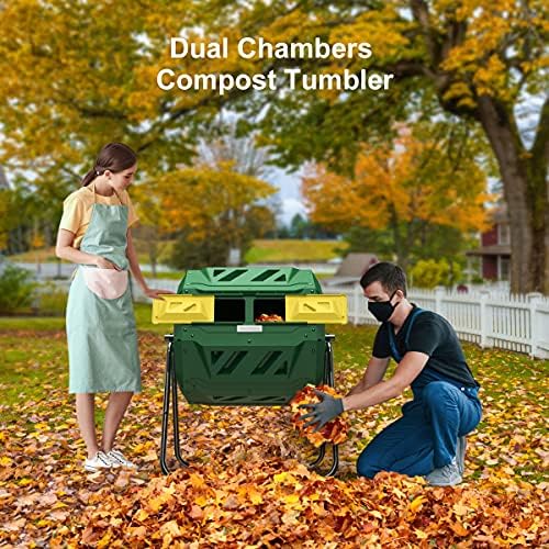 Compost Tumbler Bin Composter Dual Chamber 43 Gallon (Bundled with Pearson...