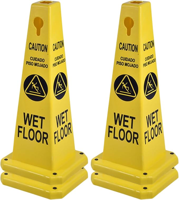 4-Pack 26.5" Caution Cones, 4-Sided Visible Safety Signs by OranclUS