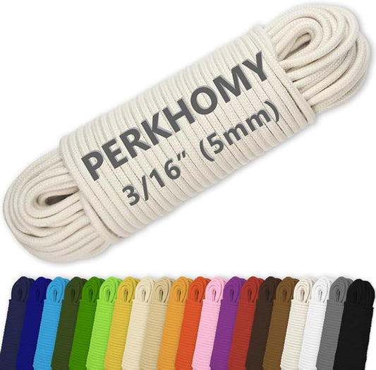PerkHomy 100 ft 3/16" Cotton Rope Multi Purpose Utility Diamond Braided Cord by PerkHomy
