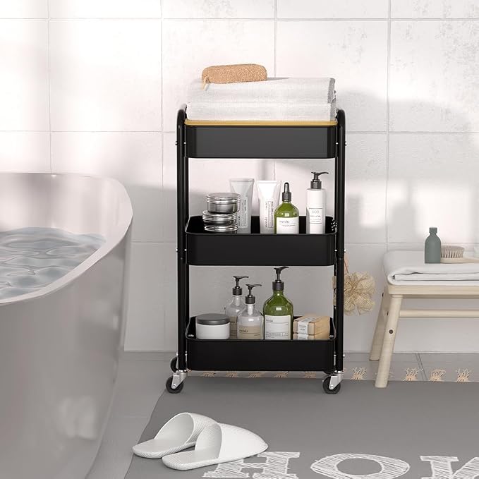 3 Tier Metal Utility Cart, Rolling Storage Cart - Image 7