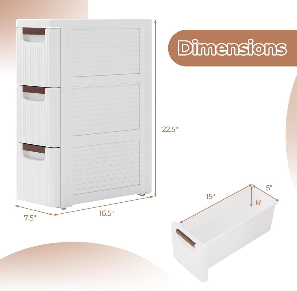 LDAILY 3 Drawer Narrow Storage Cabinet, Slim Bathroom Storage Cabinet with Pu...