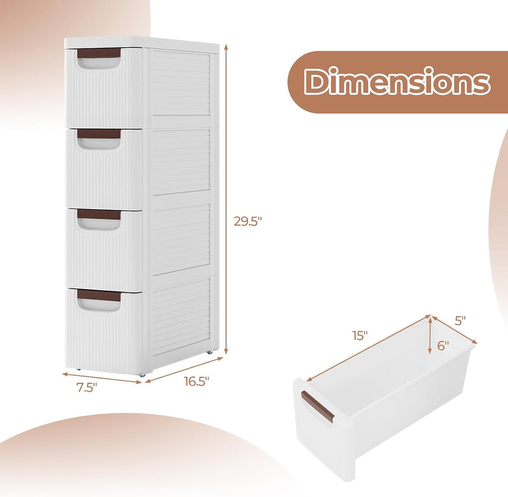Giantex 4 Drawers Storage Cart, Narrow Plastic Dresser, Rolling Organizer Car...