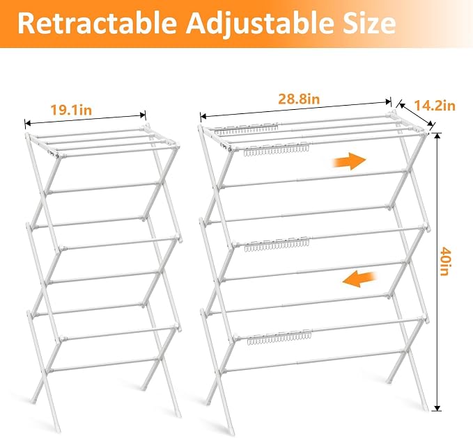 3 Tier Clothes Drying Rack, Foldable & Portable Clothing Drying Rack, - Image 3