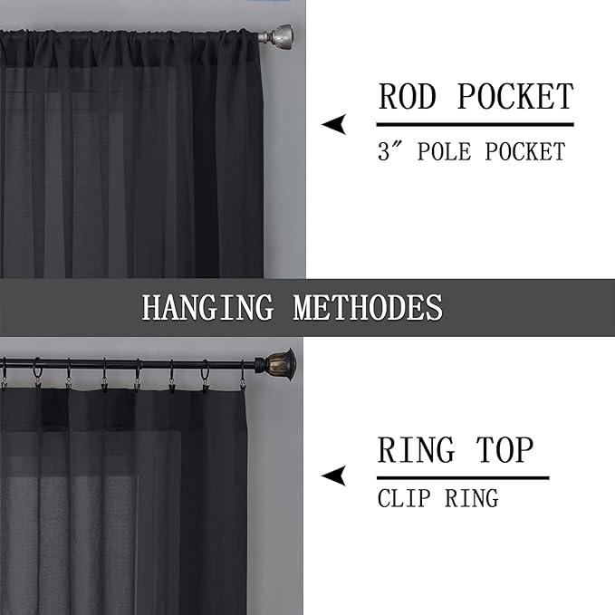 Tollpiz Sheer Curtains Linen Textured Bedroom Curtain Sheers Light Filtering - Image 5