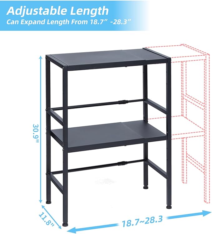 2-Tier Expandable Metal Storage Shelves, 150LBS Heavy Duty Shelving Units and - Image 2