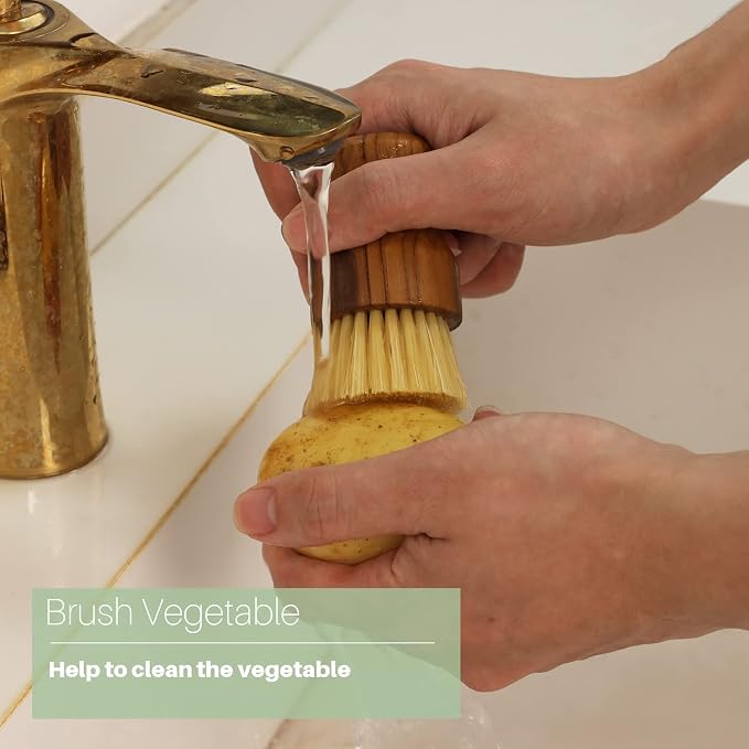 Teak Dish Scrub Brush 3PCS by HTB, Good Grip Small Wooden Dish Brush - Image 7