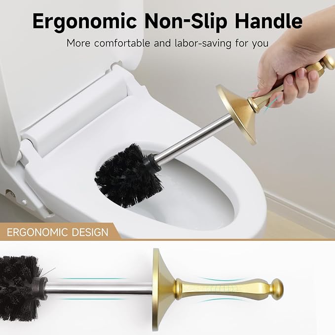 Gold Toilet Brush and Holder，Extra Long Handled Toilet Brush - Image 3