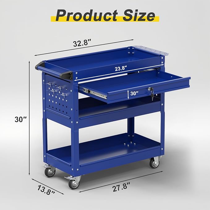 3-Tier Rolling Tool Cart with Drawers, Heavy Duty Utility Storage Cart with - Image 2