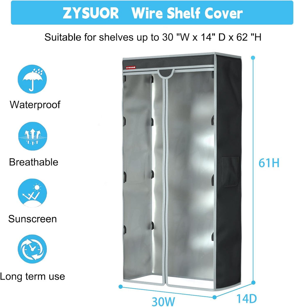 Waterproof Shelf Cover for Storage Shelving, Fits 30"W x 14"D x 62&...