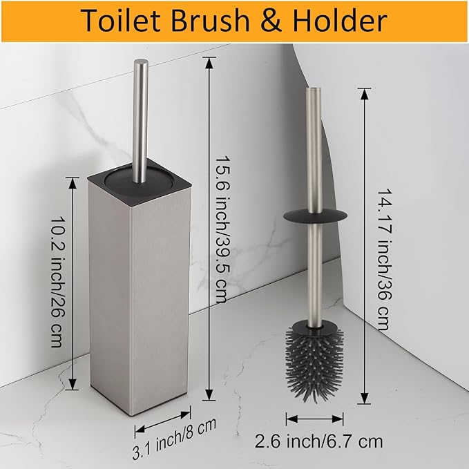 BGL Toilet Brush and Holder Set Brushed Nickel Aluminium Freestanding Toilet - Image 2