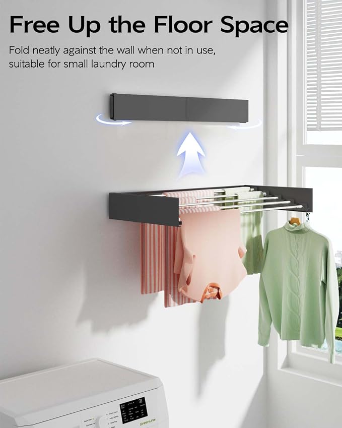 Wall Mounted Clothes Drying Rack 32", Foldable Wall Mount Laundry Rack Folding - Image 2