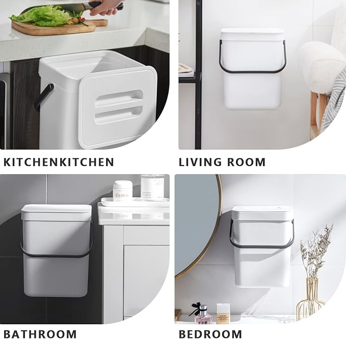 Kitchen Compost Bin Indoor for Counter Top, Hanging Small Trash Can - Image 4