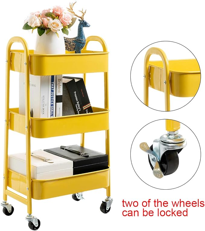AGTEK Makeup Cart, Movable Rolling Organizer Cart, 3 Tier Metal Utility Cart - Image 5