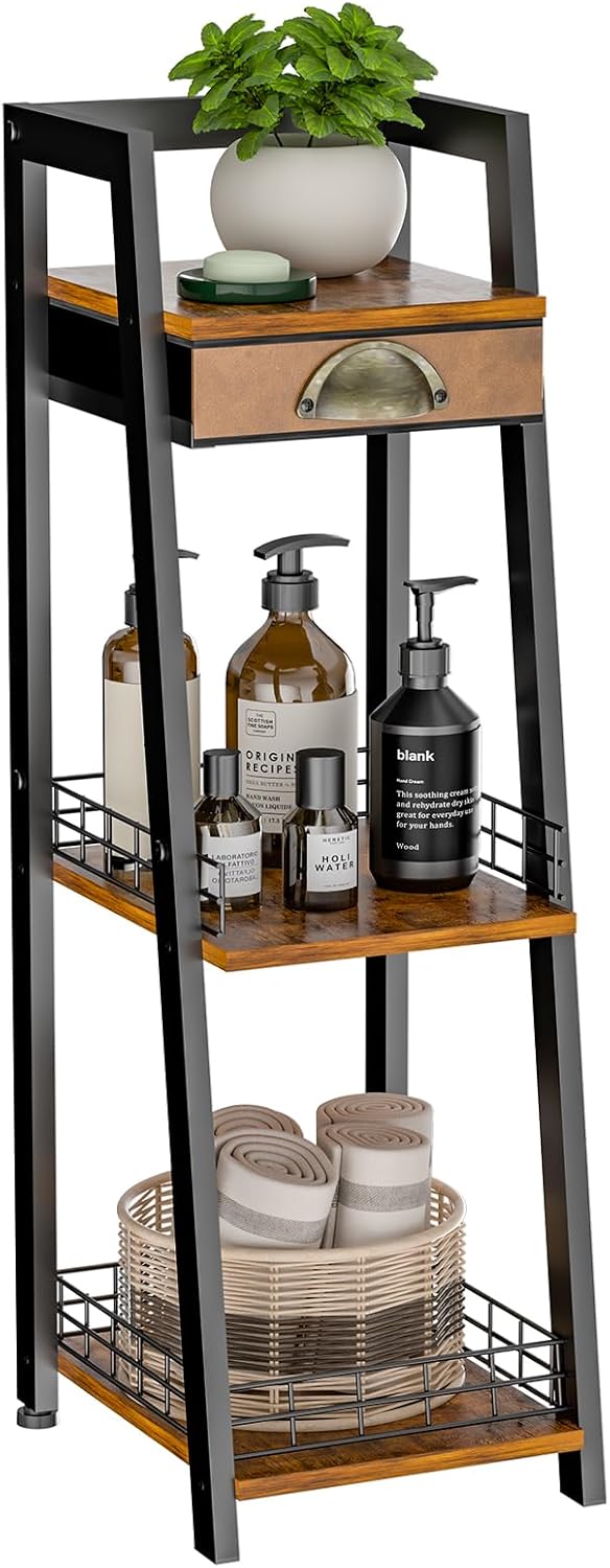 keomaisyto 3-Tier Narrow Bathroom Shelves with Drawer, Bathroom Organizers an...