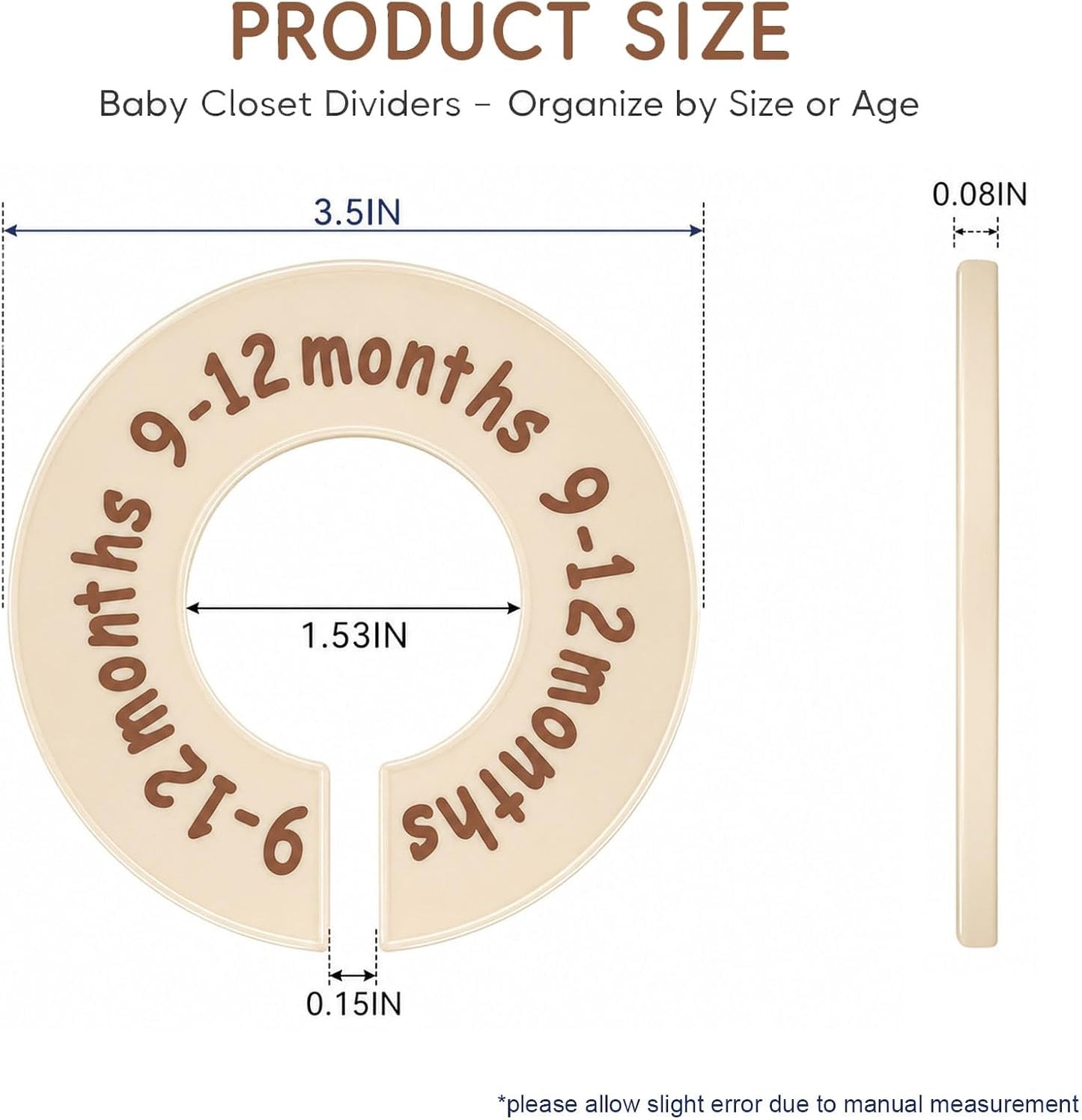 12 Pcs Baby Closet Dividers, Double-Sided Baby Size Closet Dividers | Nursery Organizer for Baby Clothes 0-24 Months, Durable Clothing Size Rack Dividers with 4 Blank for DIY, Fits Most Rods