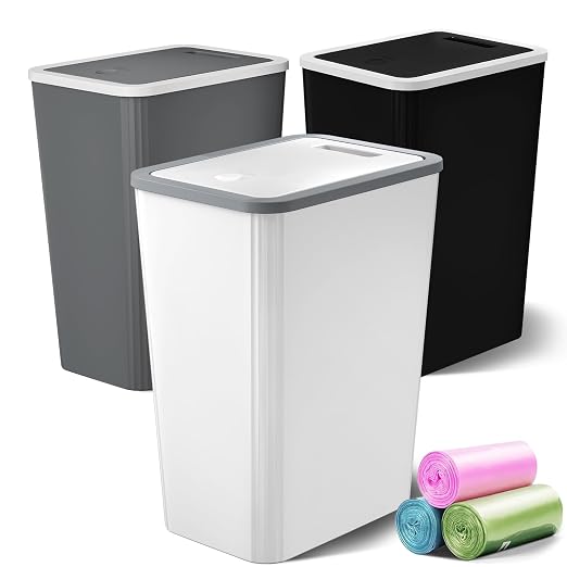 Small Trash Can, 3 Pack 4 Gallons Bathroom Garbage Can by Lysam