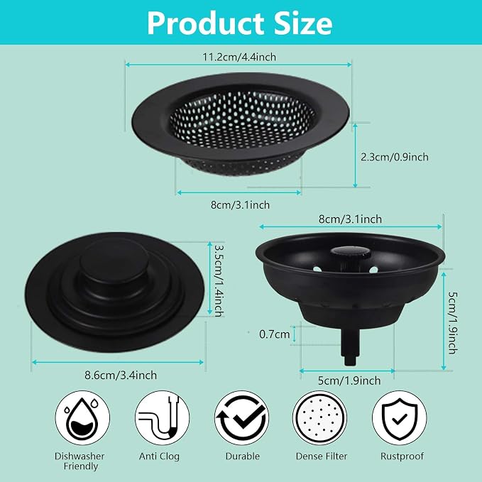 3 PCS Kitchen Sink Stopper Strainer, Anti-Clogging Stainless Steel Sink - Image 6