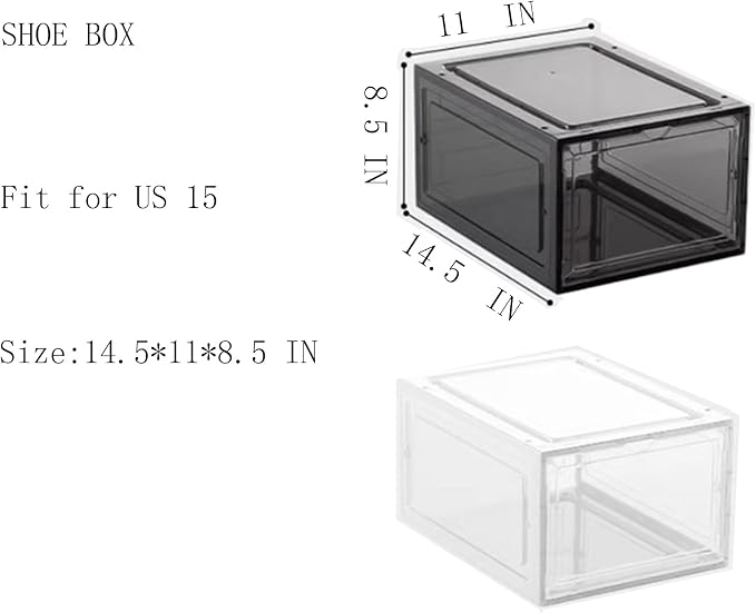 XXL Drop Front Shoe Storage Box Stackable, 6 Pack Shoe Display Case Fit US 15 - Image 3