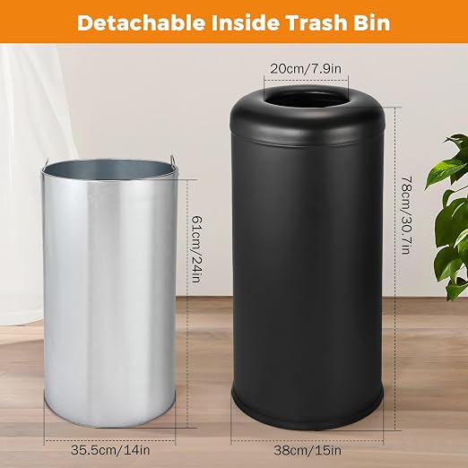 BEAMNOVA Commercial Trash Can 16.5 Gal Open Top Black Outdoor Indoor Garbage - Image 2