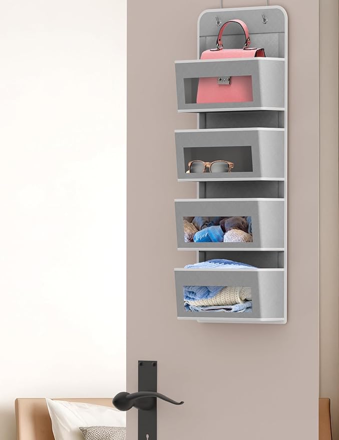 Simple Houseware 4 Clear Window Pocket Over Closet Door Storage Hanging - Image 5