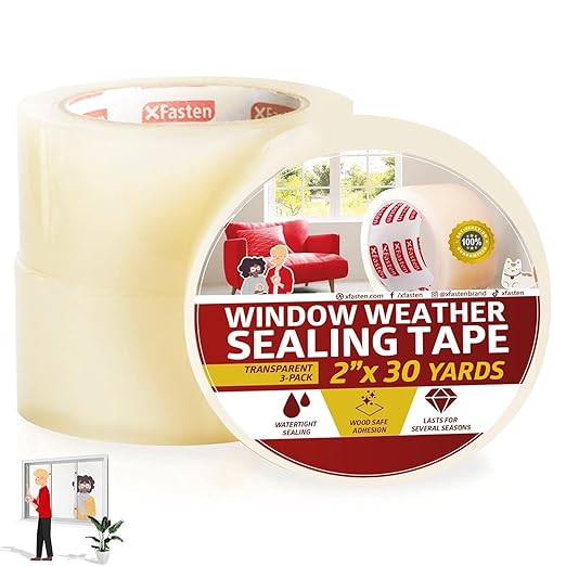 XFasten Transparent Window Weather Stripping Tape 2”x30yds, No Residue by XFasten