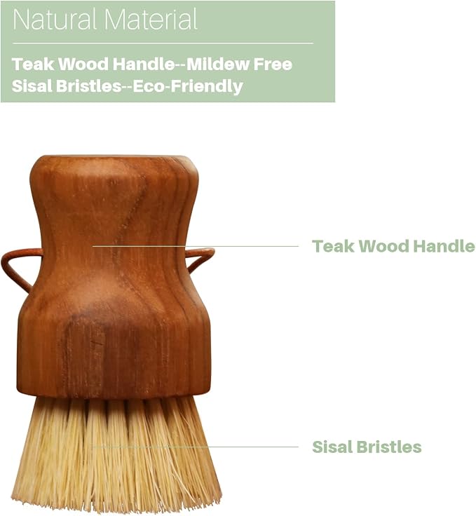 Teak Dish Scrub Brush 2PCS by HTB, Good Grip Small Wooden Dish Brush - Image 3