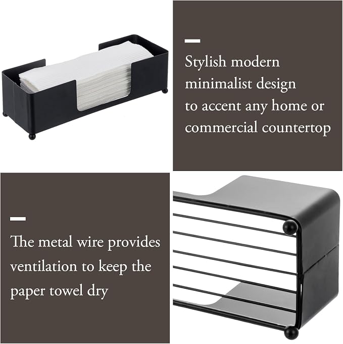 MyGift Modern Matte Black Metal Tabletop Paper Hand Towel Holder, Commercial - Image 2