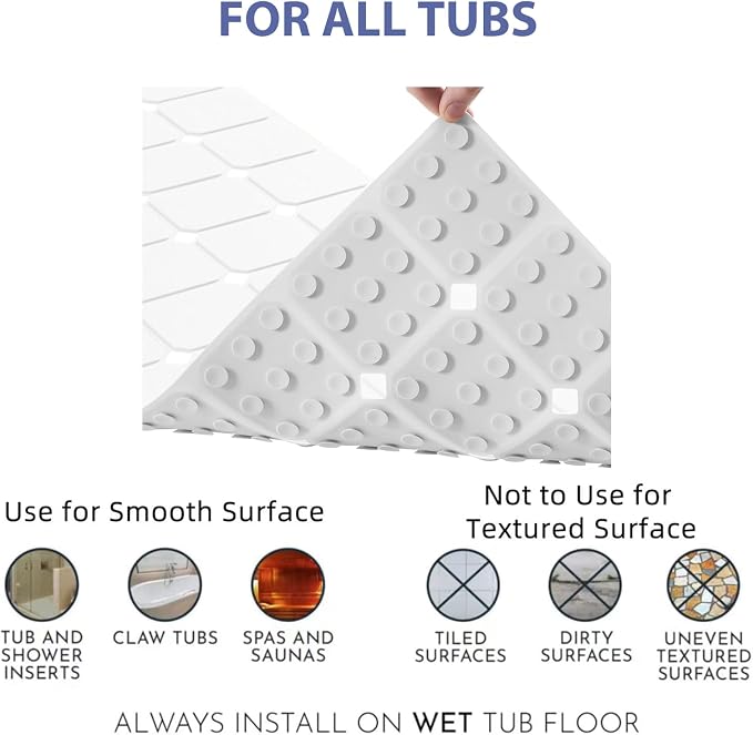 Bathtub Mat Non Slip Silicone Foldable Extra Long Tub Mat Strong Suction Cups & - Image 4