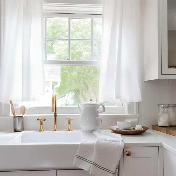 YoungsTex Short White Linen Curtains 45 Inch Length 2 Panels - Image 9