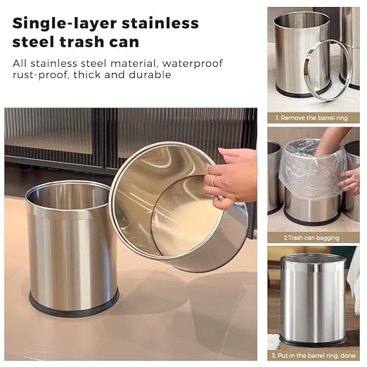 2.6Gallon/10L，Stainless Steel Bathroom Trash Can, Chrome Trash Can - Image 7