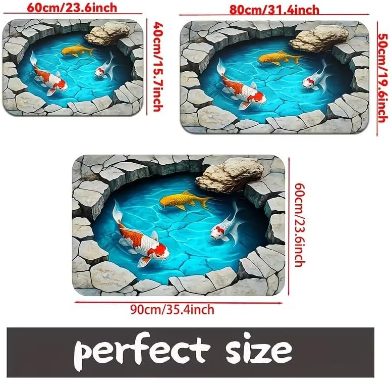 Anti-Slip Quick-Drying Bathroom Floor Mat –Koi Fish Flannel Polyester Rug, Machine Washable for Bathroom Bedroom Living Room Entrance,35.4''*23.6''