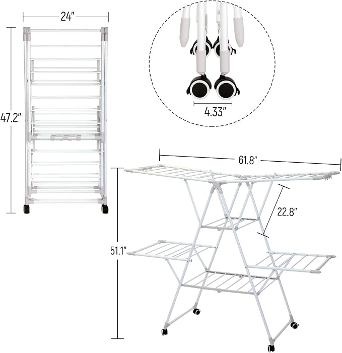 Gullwing Laundry Drying Rack, Space Saving Indoor & Outdoor Use, 61.81' x - Image 2