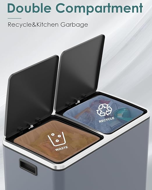 Arlopu 16 GallonStainless Steel Trash Can, 60L Dual Compartment, Metal Kitchen - Image 4