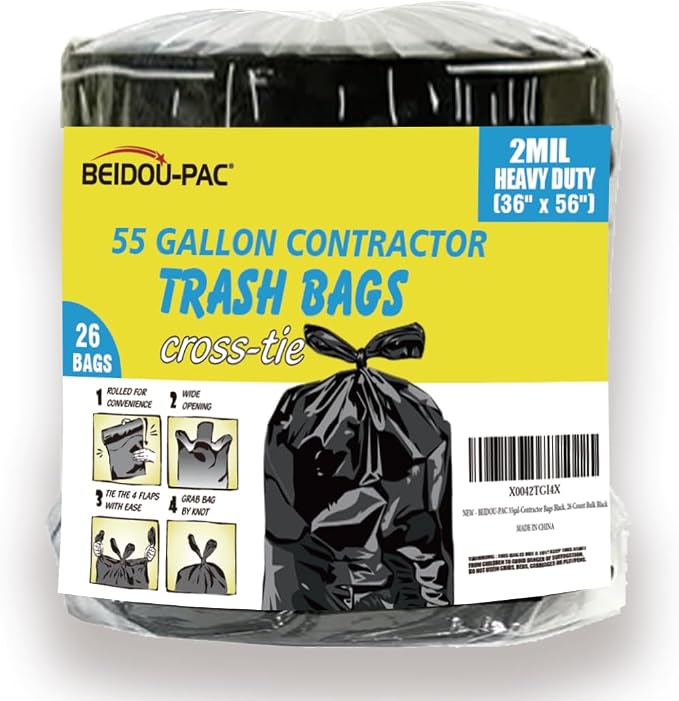 Contractor Heavy Duty Trash Bags 55 Gallon | 26 Count | 2 MIL | 36" X 56" | by BEIDOU-PAC