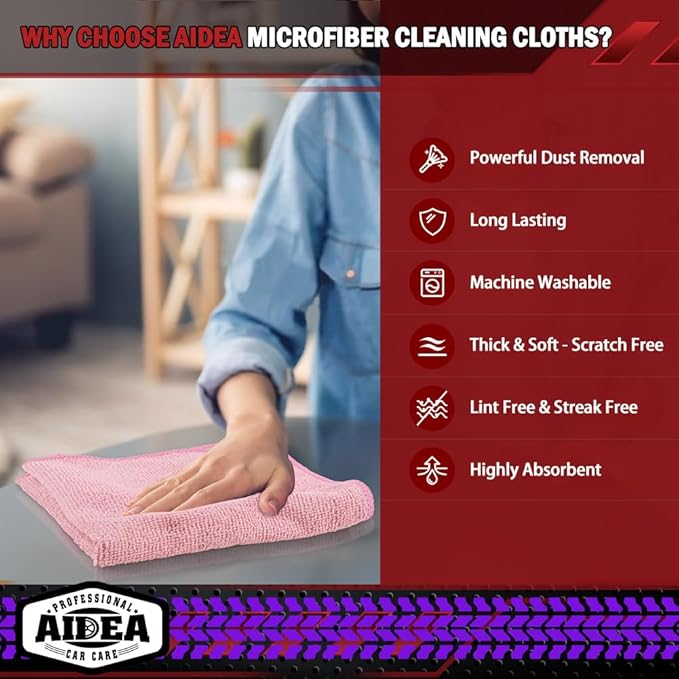 AIDEA Microfiber Cleaning Cloth Pink 20PK, Microfiber Towels - Image 3