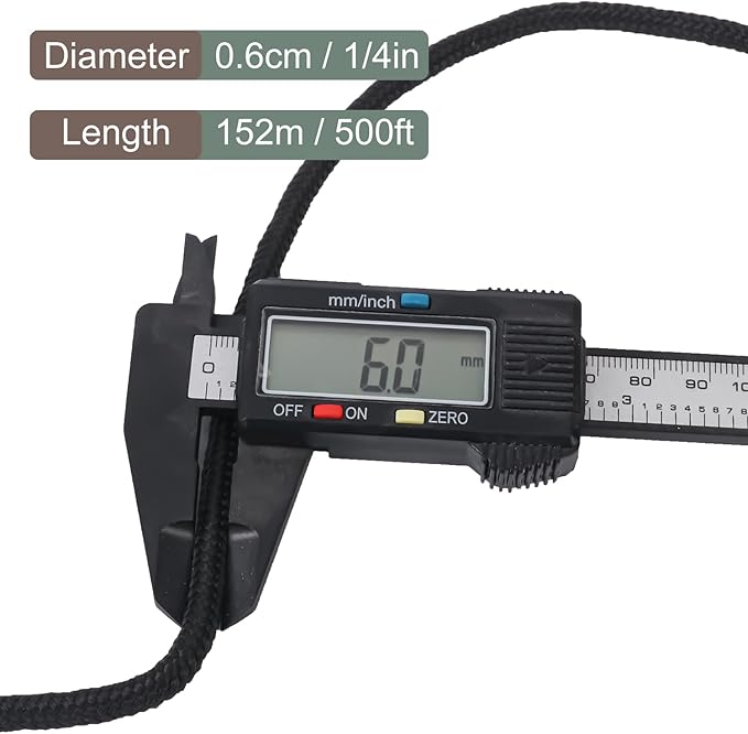 500 Feet 1/4 Inch Black Polyester Rope, 6 mm Polypropylene Utility Rope - Image 2
