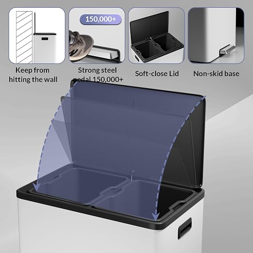 GarveeHome Step Dual Trash Can, 60L/16 Gallon Recycle Bins - Image 3