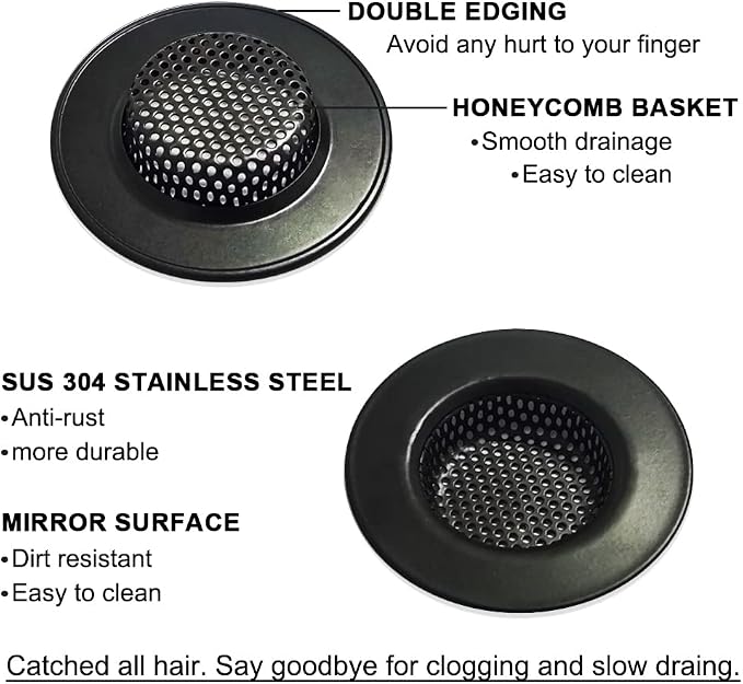 1.75" Bathtub Drain Strainers, Shower Drain Hair Catchers, Stainless Steel - Image 3