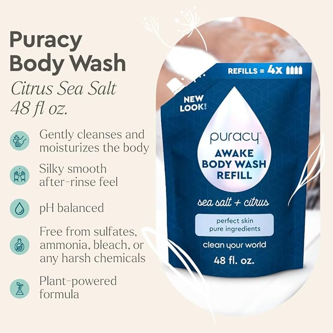 Puracy Body Wash Refill, Natural Body Wash, 98.6% Pure Plant Ingredients - Image 2