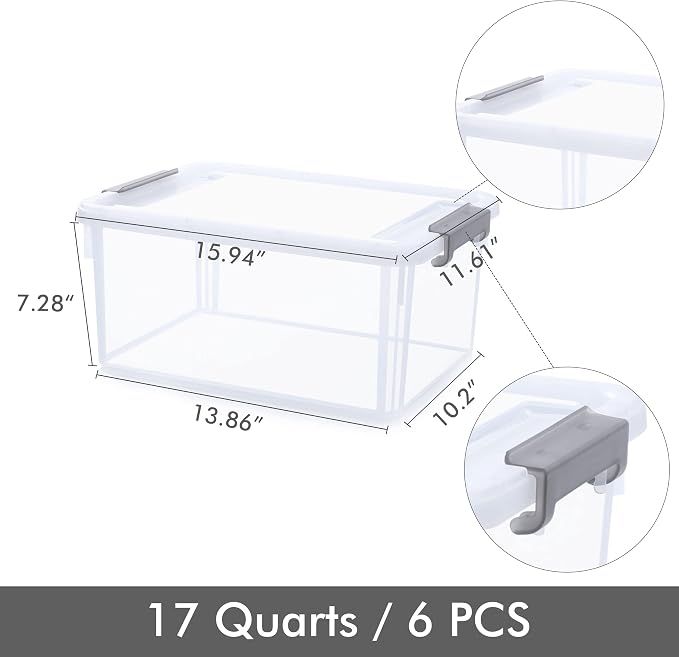Citylife 6 Packs 17 QT Plastic Storage Bins