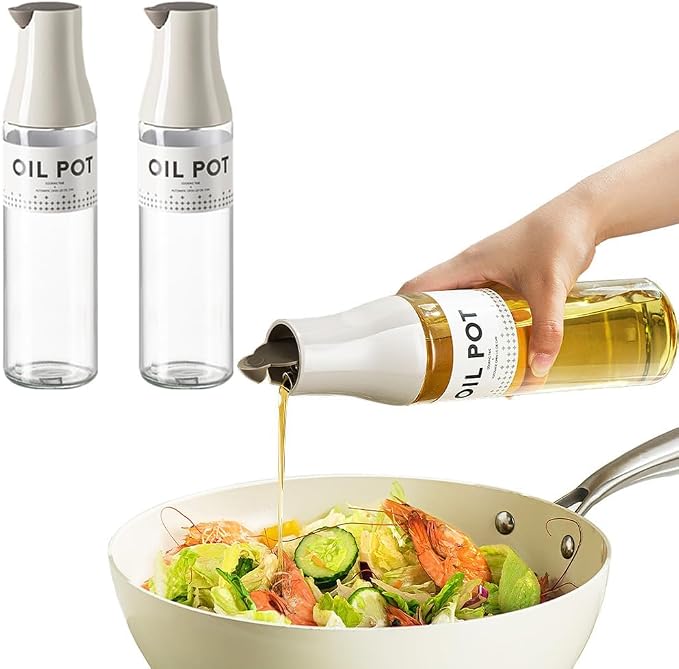 2 Pack Oil Dispenser for Kitchen, Auto Flip Non-Drip Design, Leak Proof by JANSSE