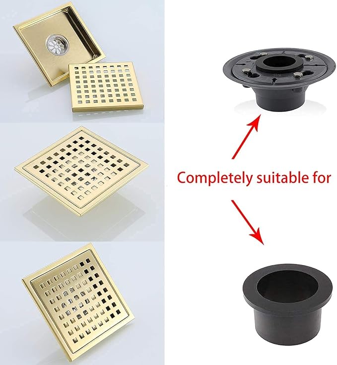 RANDOM Brushed Gold Shower Drain Square 6 Inch Shower Floor Drain - Image 6