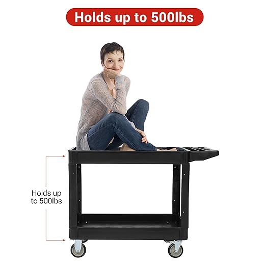 Utility Service Cart 2-Shelf 500 Lbs Capacity, Heavy Duty Rolling Cart - Image 8