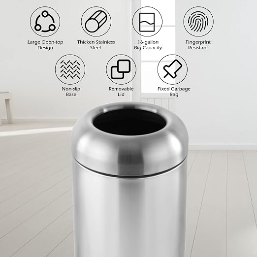 Dyna-Living Large Trash Can Outdoor Stainless Steel Garbage Can - Image 2