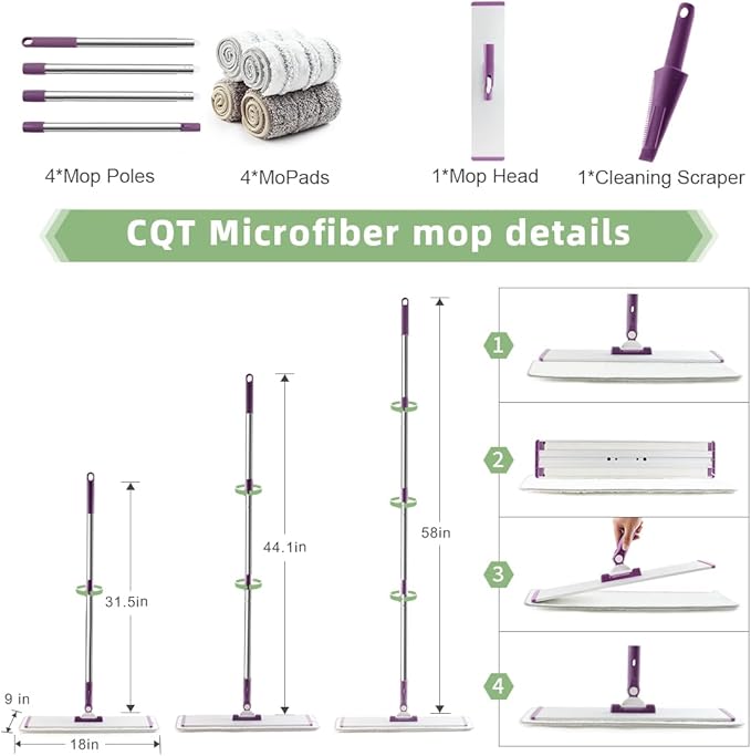 CQT Commercial Flat Microfiber Floor Mop Cleaning System 18" Inch Wet Dry and - Image 3